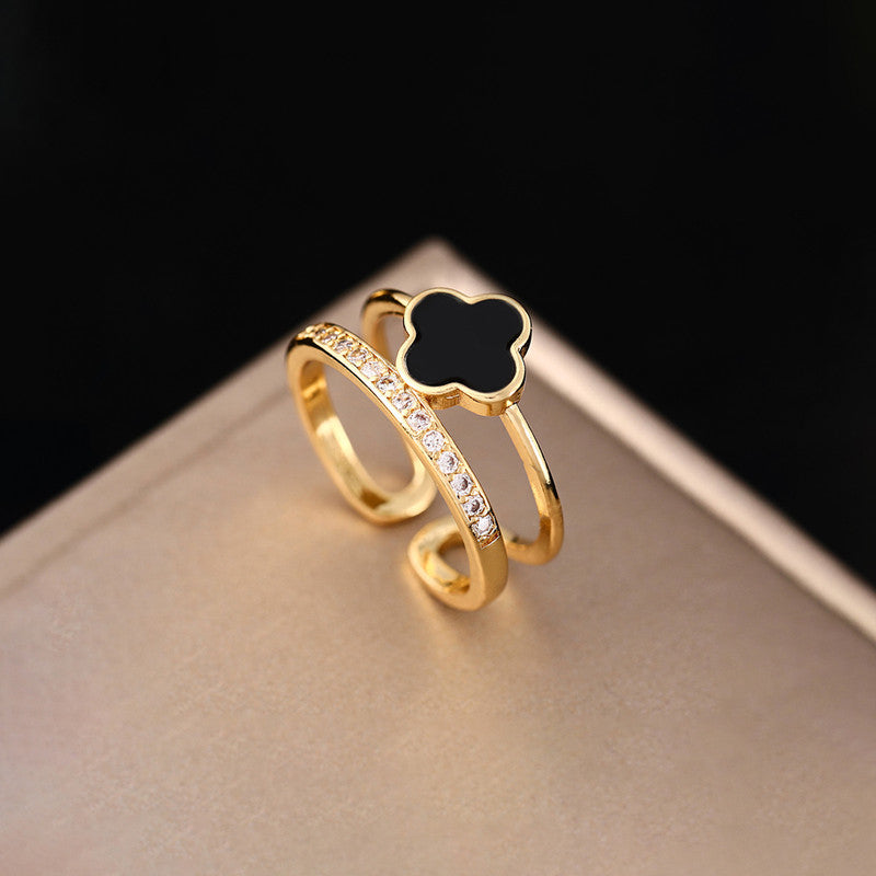 Midnight Clover Anti Tarnish Finger Ring