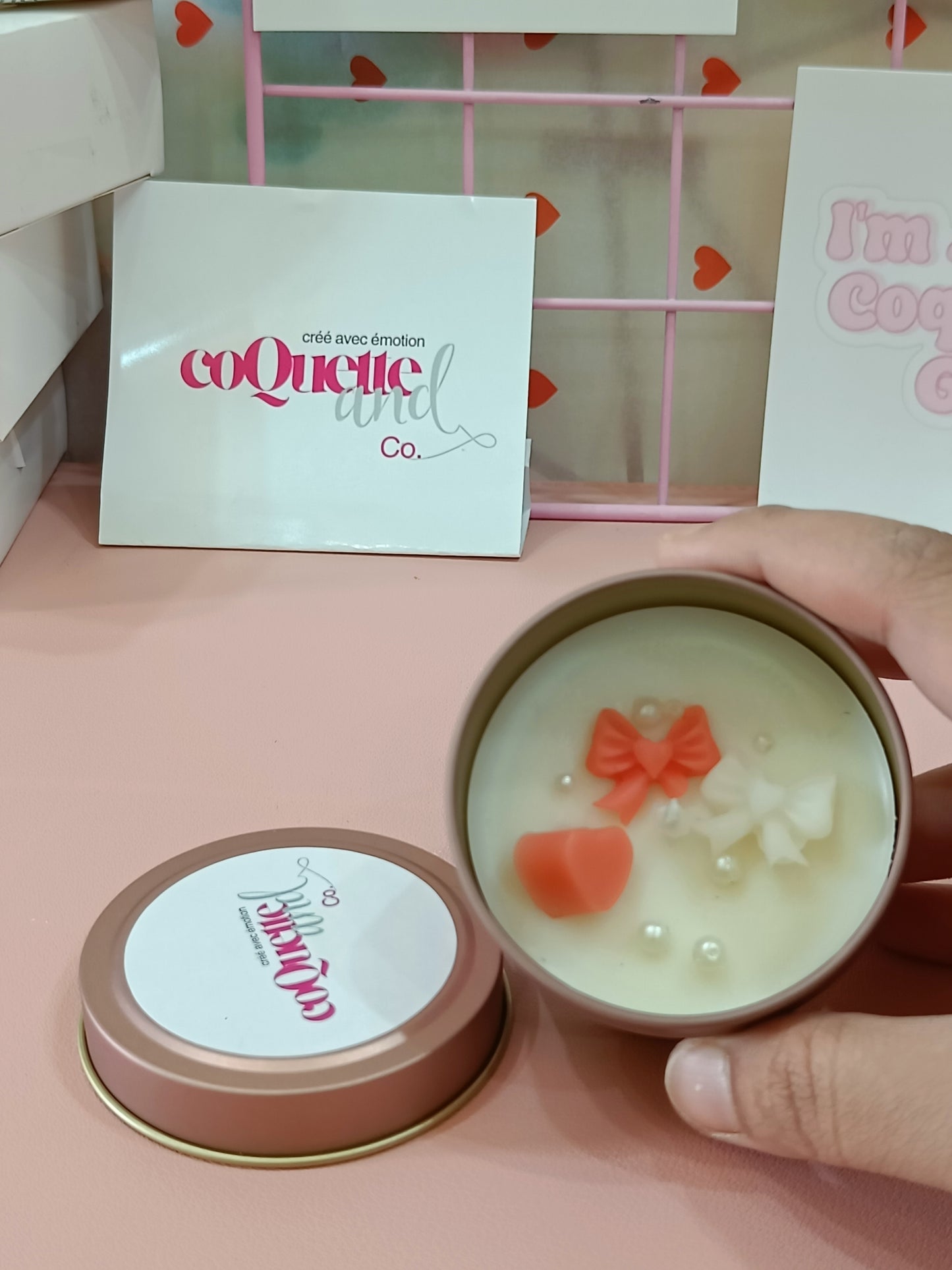 Rose Gold Matt Tin Candle Jar-red bow