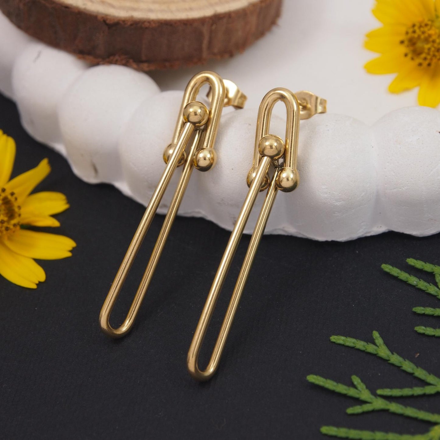 Sleek Contemporary Gold-Plated Dangler Anti Tarnish Earrings