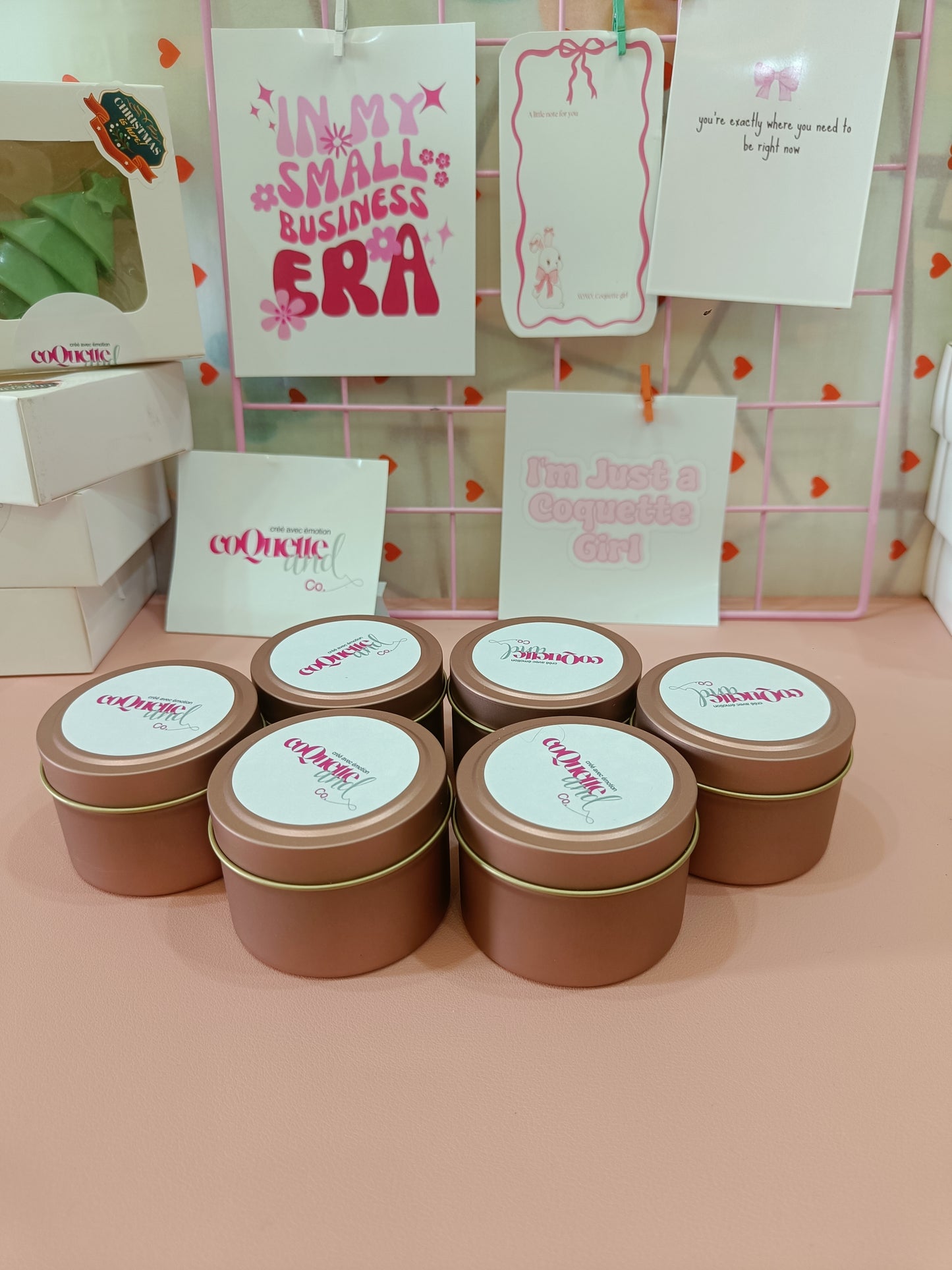 Rose Gold Matt Tin Candle Jar- Red Bow