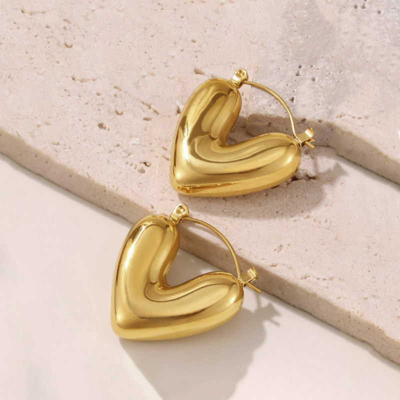 Bold Love Statement Heart Earrings Anti Tarnish Hoops