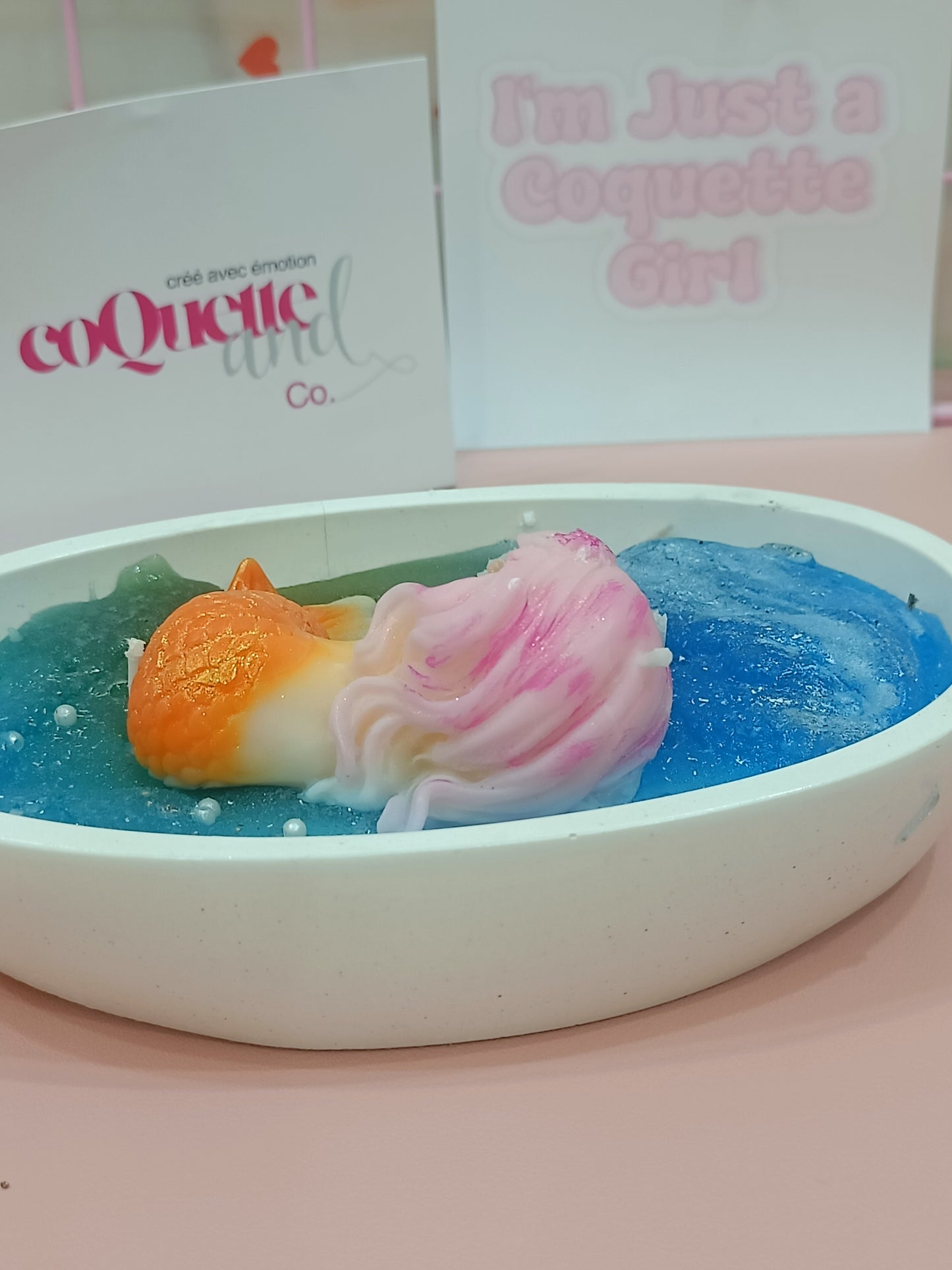 Mermaid themed on water big size candle with ceramic container