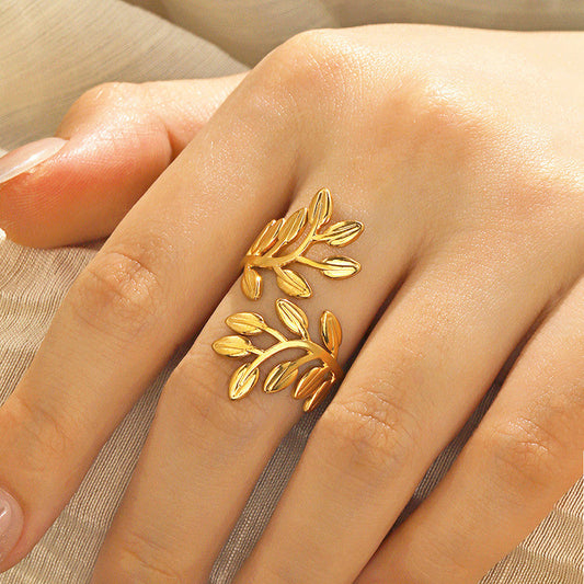 Golden Leaf Themed Anti Tarnish Finger Ring