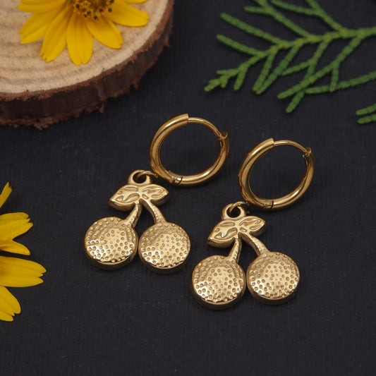 Sweet Cherry Gold-Plated Stud Anti Tarnish Earrings
