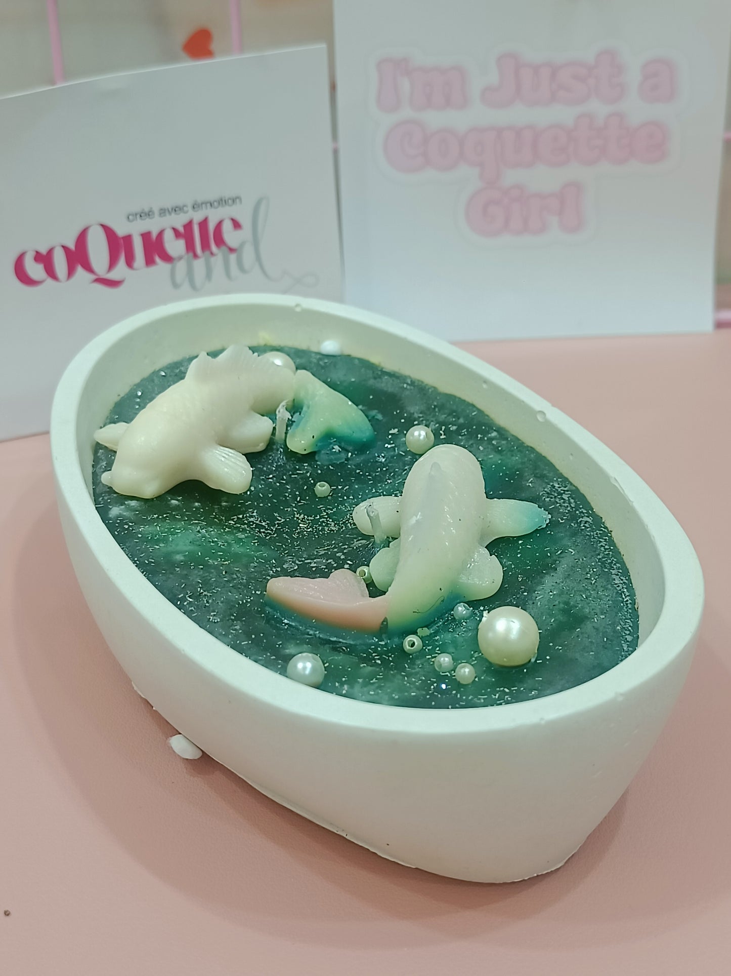 2 fish in a pond with ceramic container big size