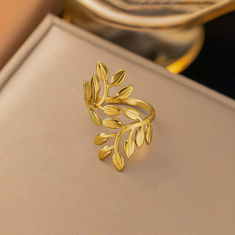 Golden Leaf Themed Anti Tarnish Finger Ring