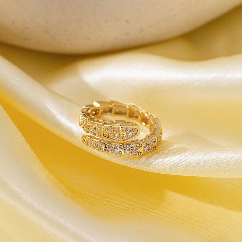 Serpentine Grace Adjustable Anti Tarnish Finger ring with Zircon stone