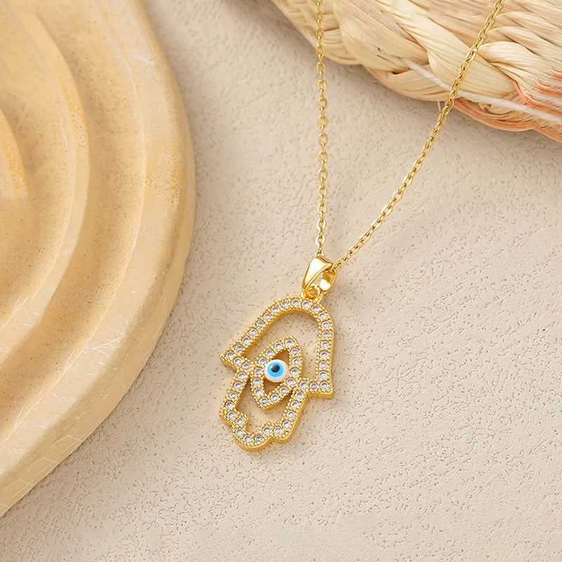 Devine Eye Hamsa Pendant Necklace Anti Tarnish