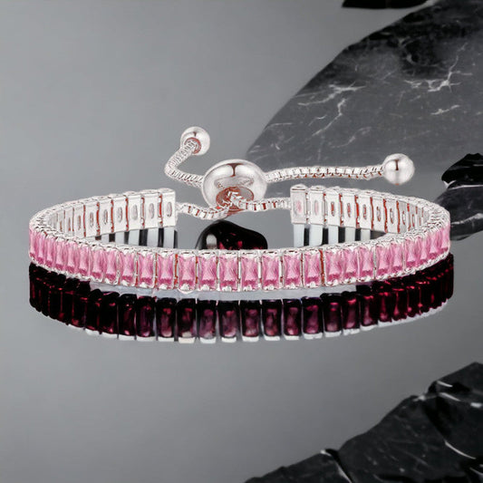Pink Matrix Silver Tennis Anti Tarnish Bracelet