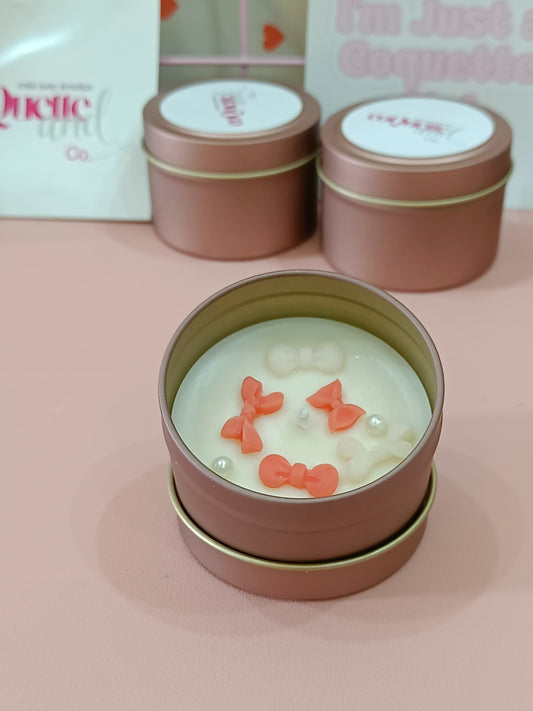 Rose Gold Matt Tin Candle Jar-red bow