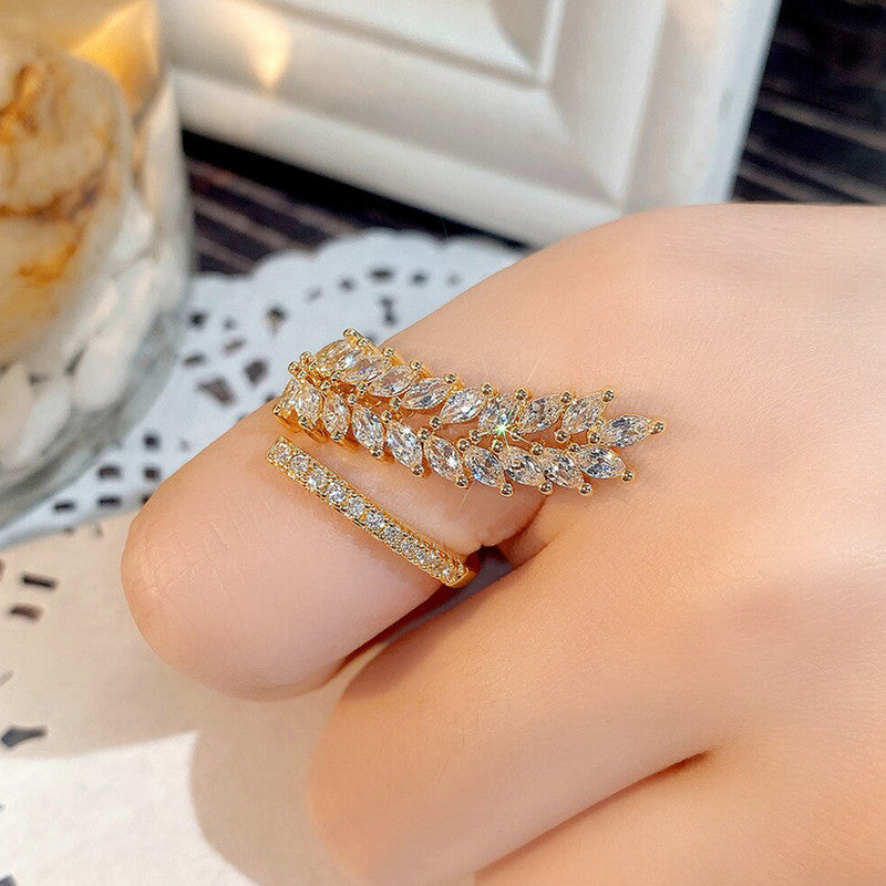 Golden Leaf Wrap American Diamond Ring Anti Tarnish