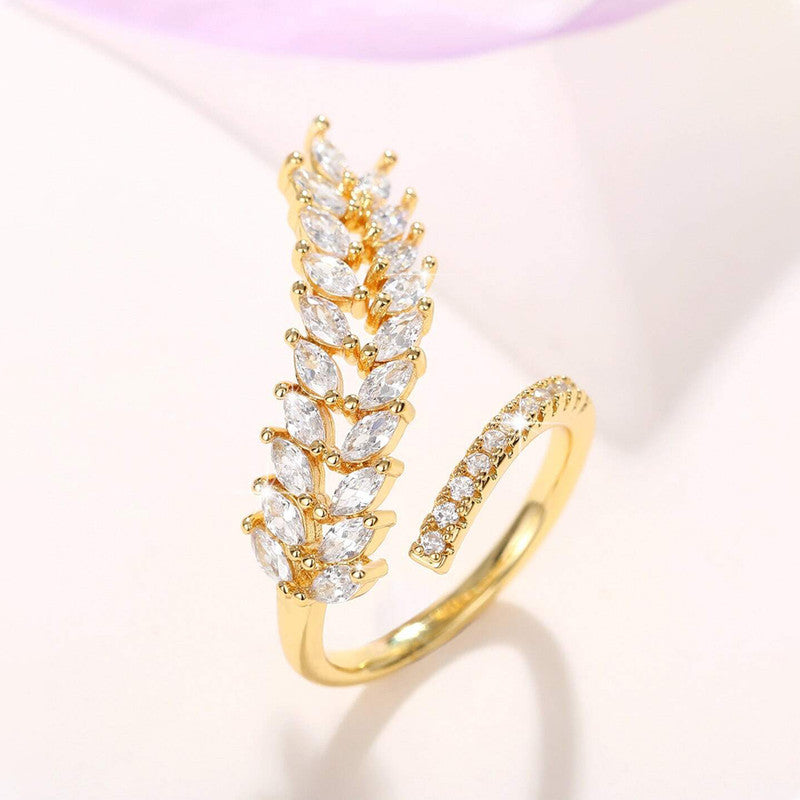 Golden Leaf Wrap American Diamond Ring Anti Tarnish