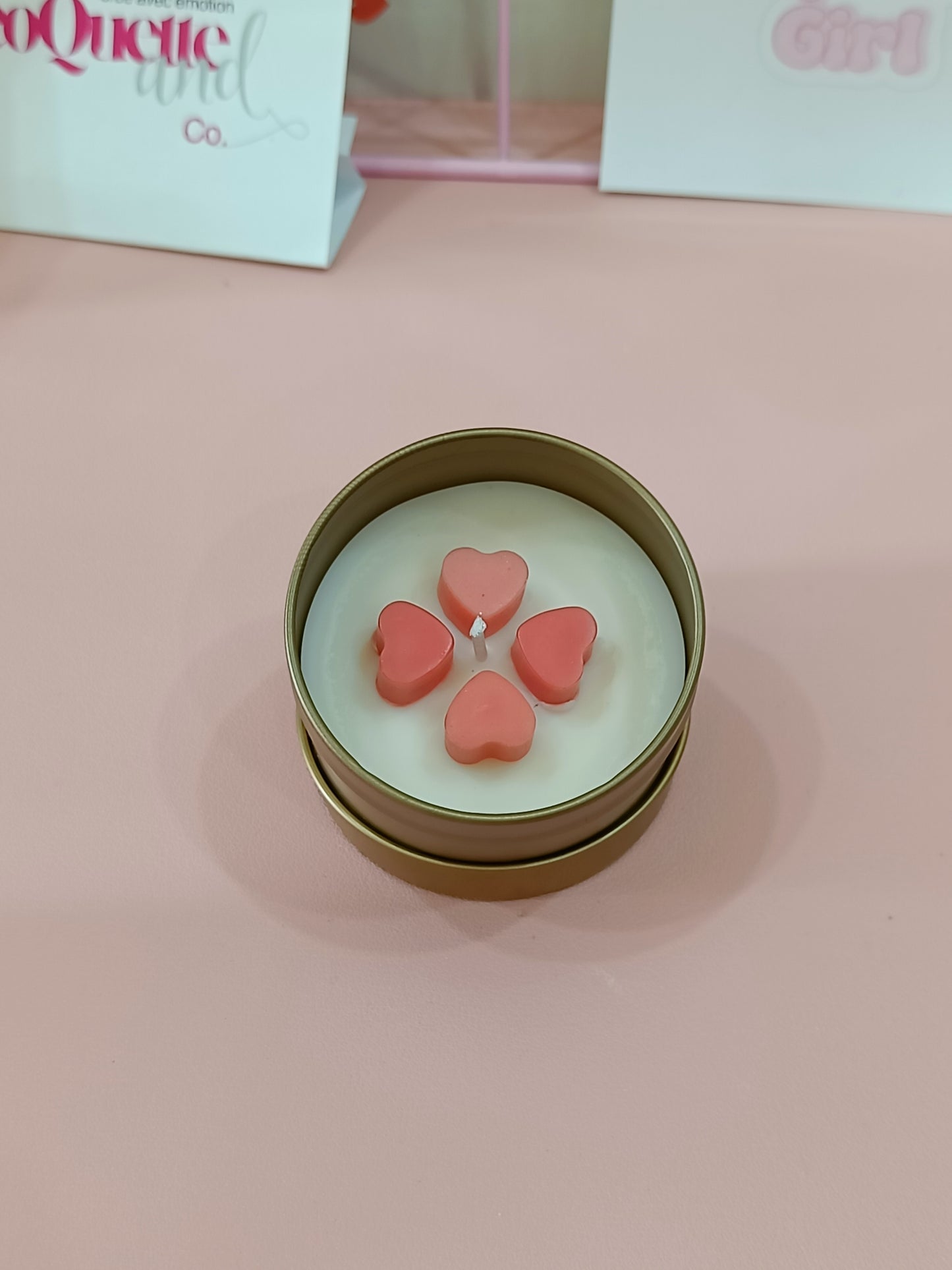 Gold Matt Tin Candle Jar - Mini Hearts Themed