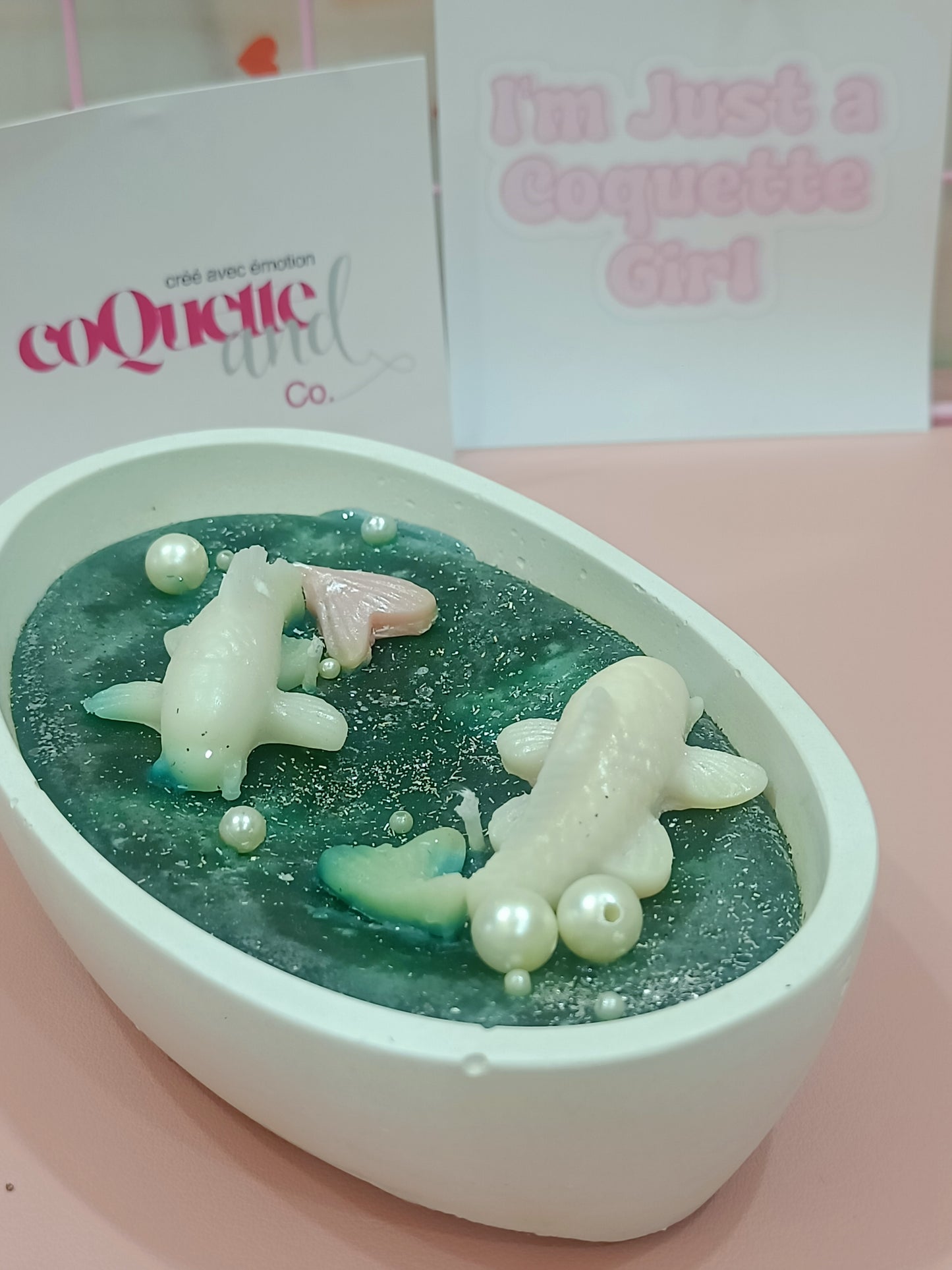 2 fish in a pond with ceramic container big size