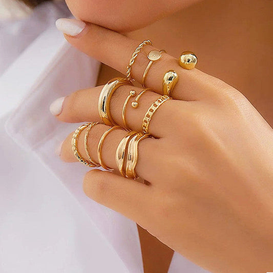 Set of 10 stackable rings gold plated