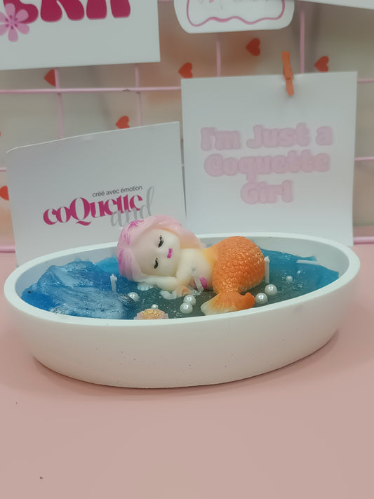 Mermaid themed on water big size candle with ceramic container