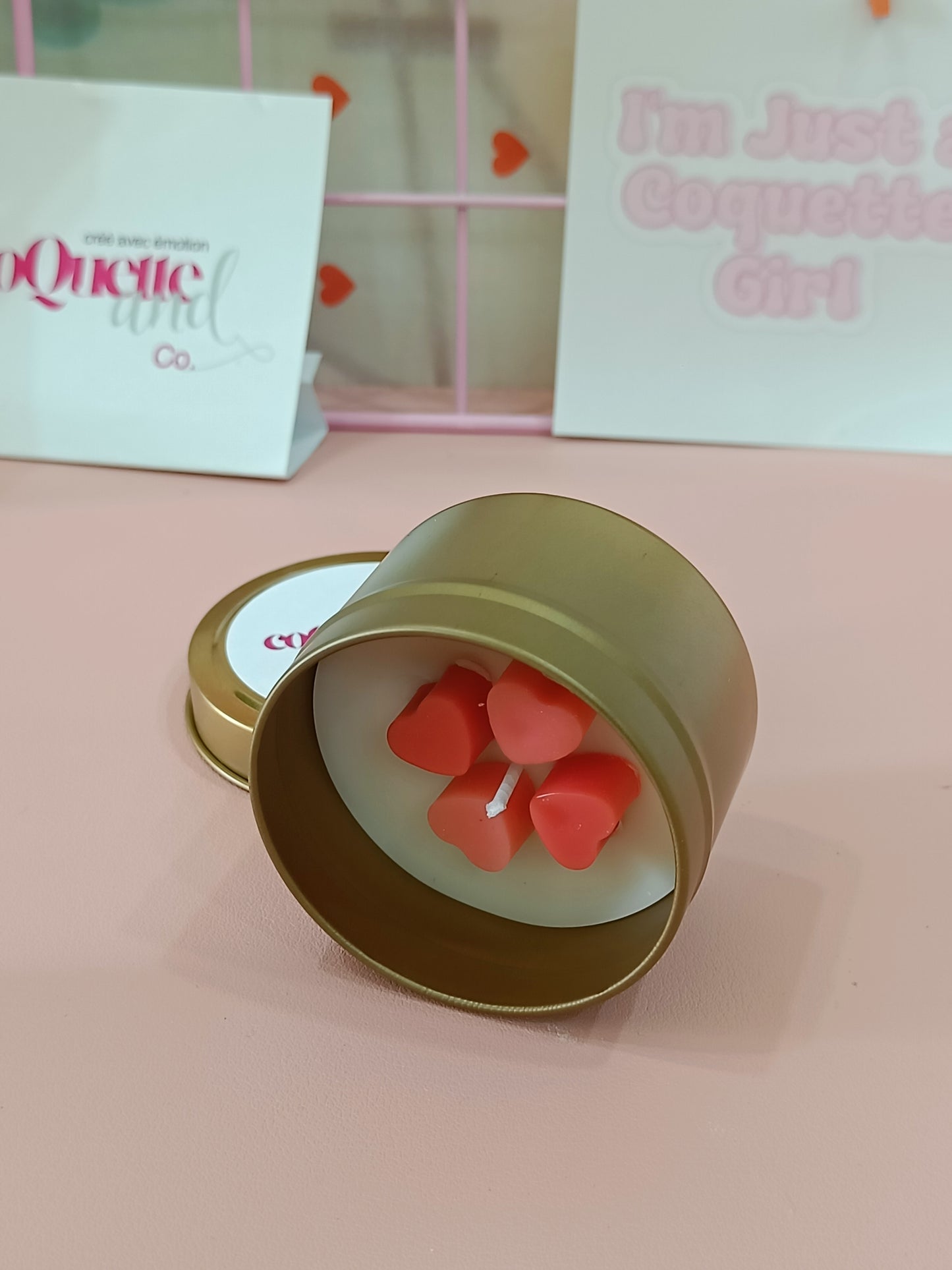 Gold Matt Tin Candle Jar - Mini Hearts Themed