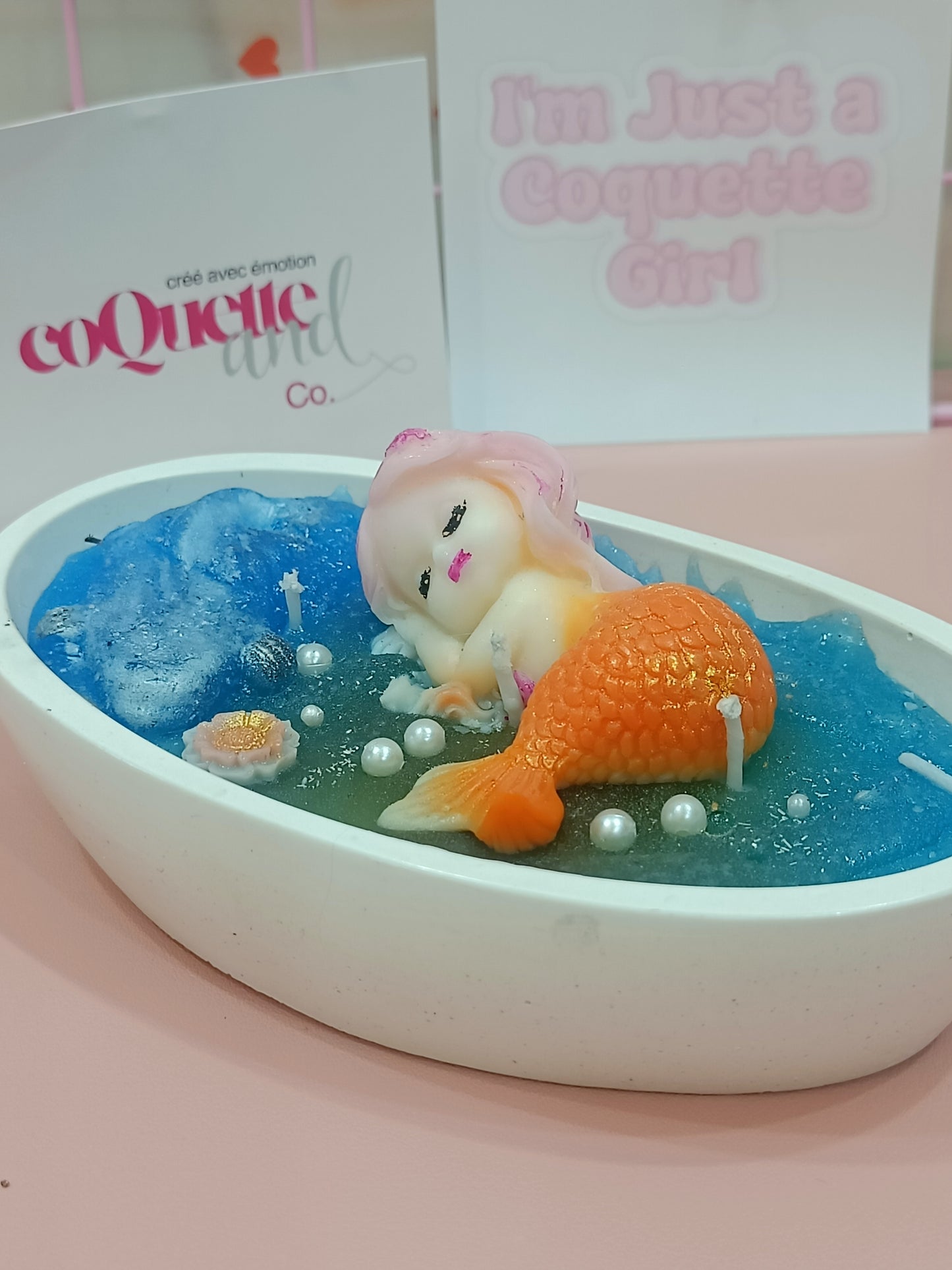 Mermaid themed on water big size candle with ceramic container