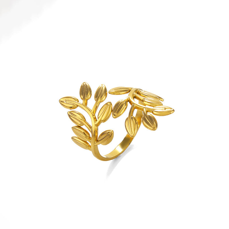 Golden Leaf Themed Anti Tarnish Finger Ring