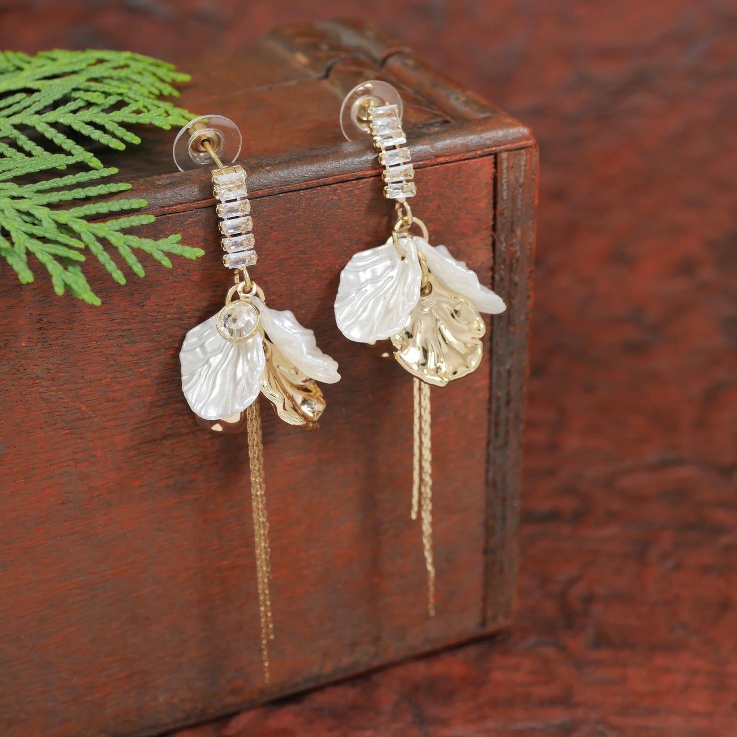 Enchanted Petal Cascade Gold-Plated Dangler Anti Tarnish Earrings