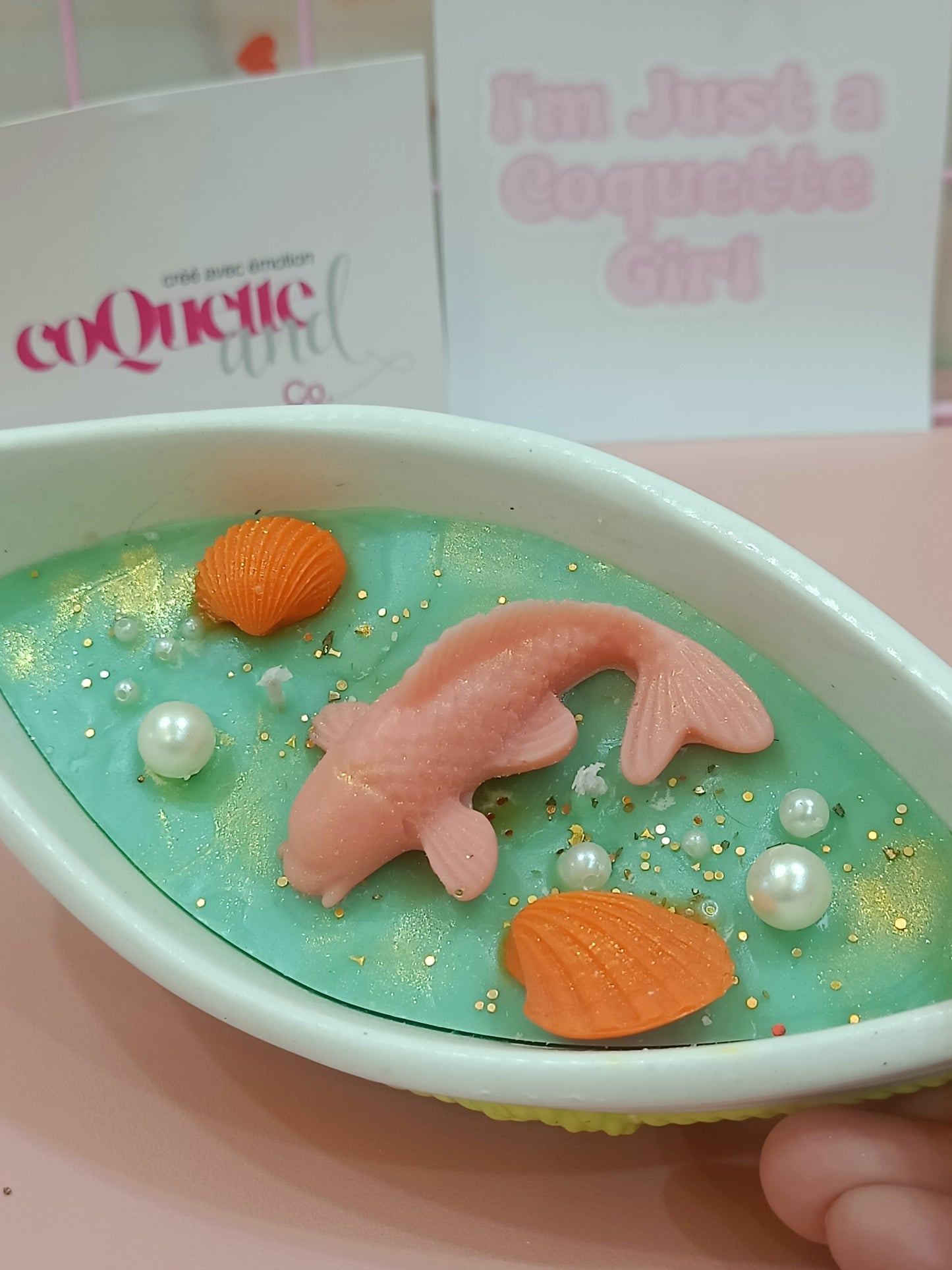 Fish on a boat with ceramic container