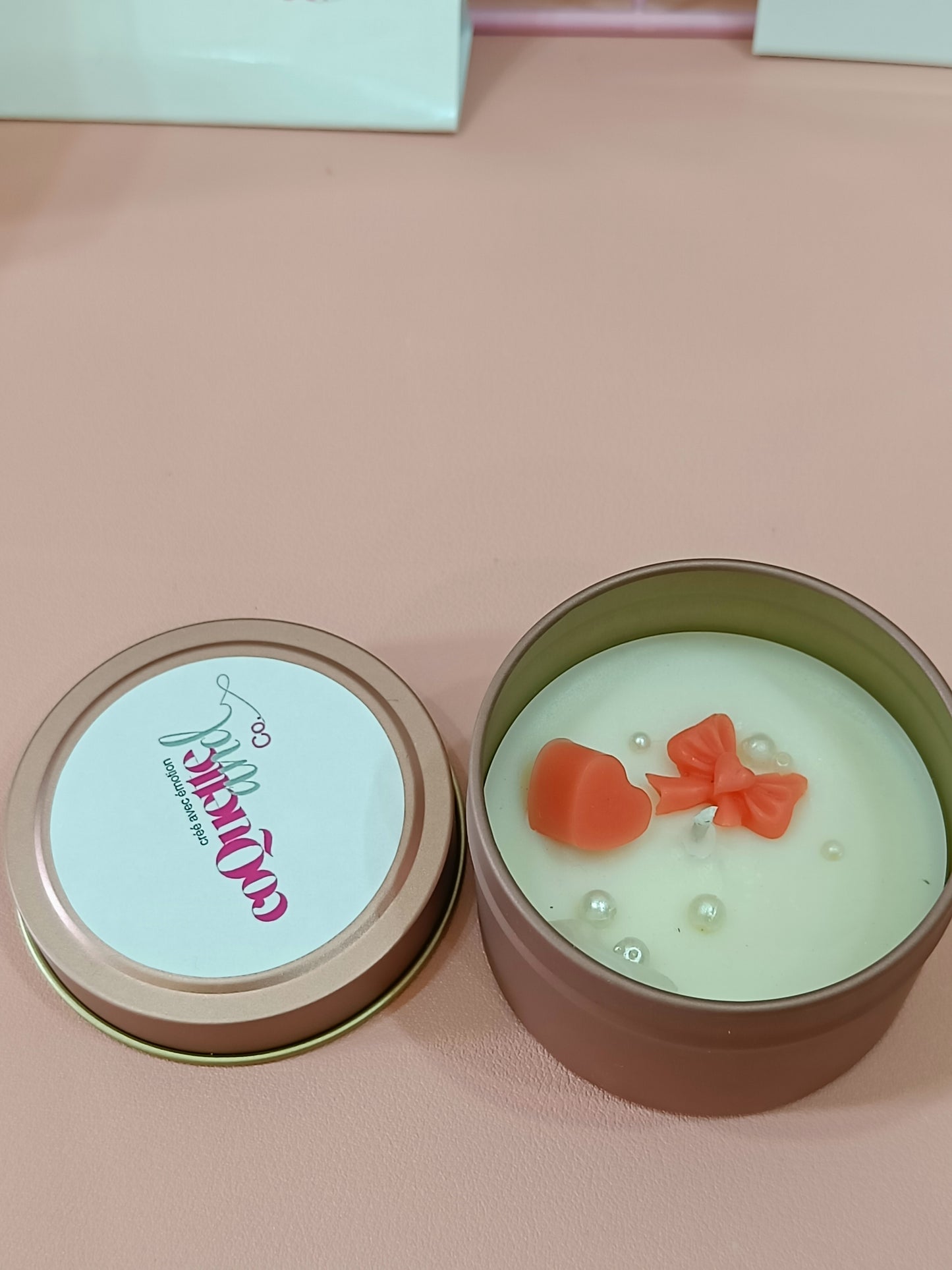 Rose Gold Matt Tin Candle Jar-red bow