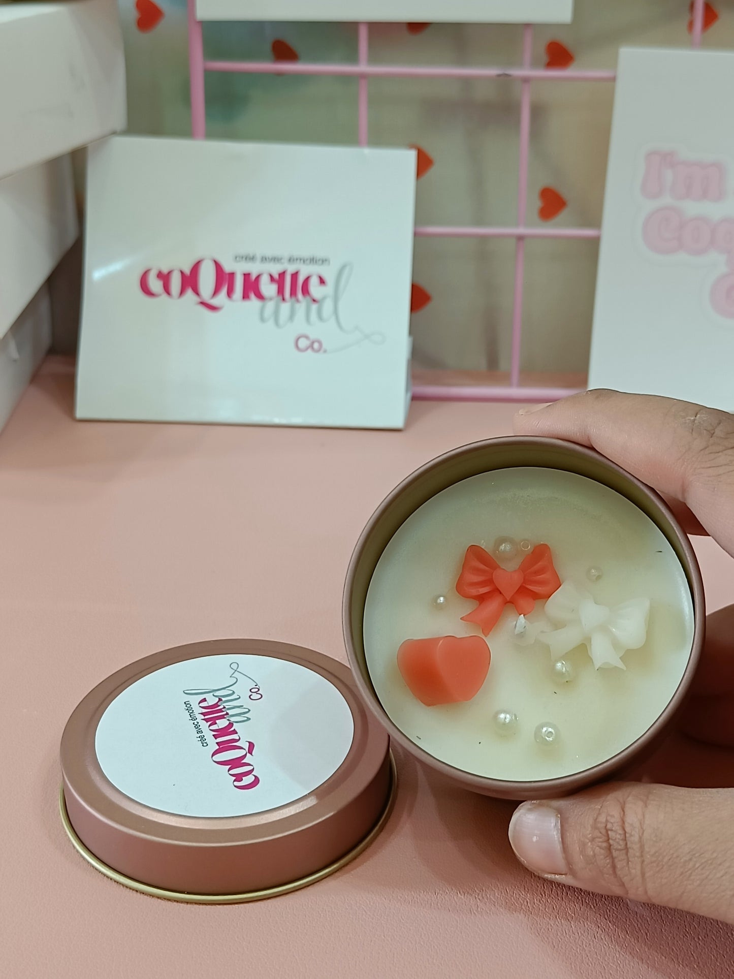 Rose Gold Matt Tin Candle Jar-red bow