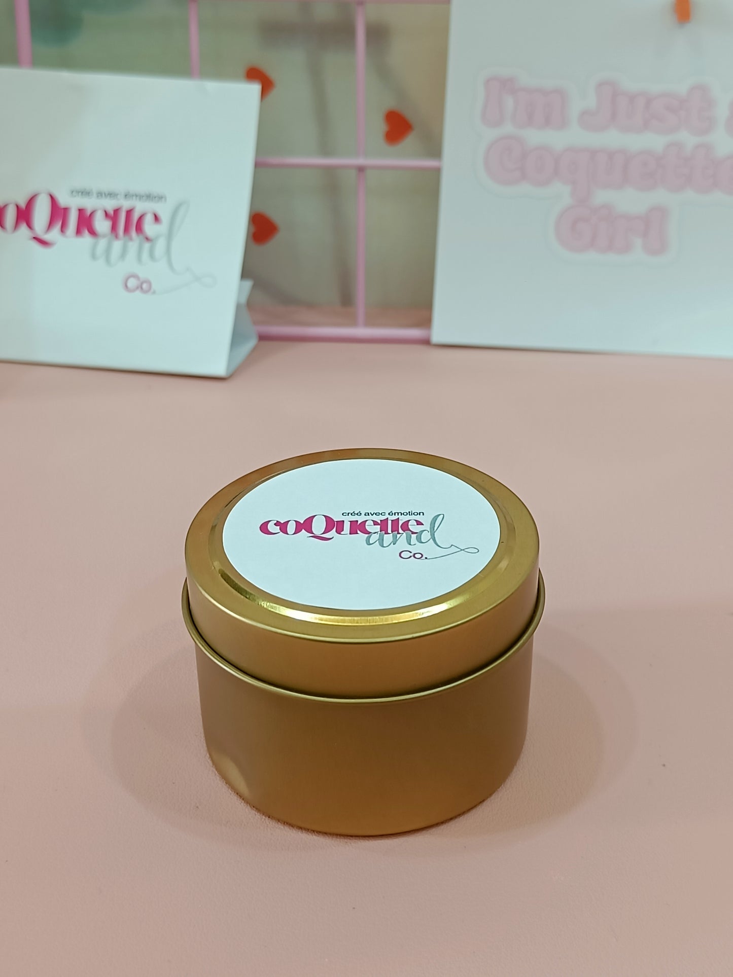 Gold Matt Tin Candle Jar - Mini Hearts Themed