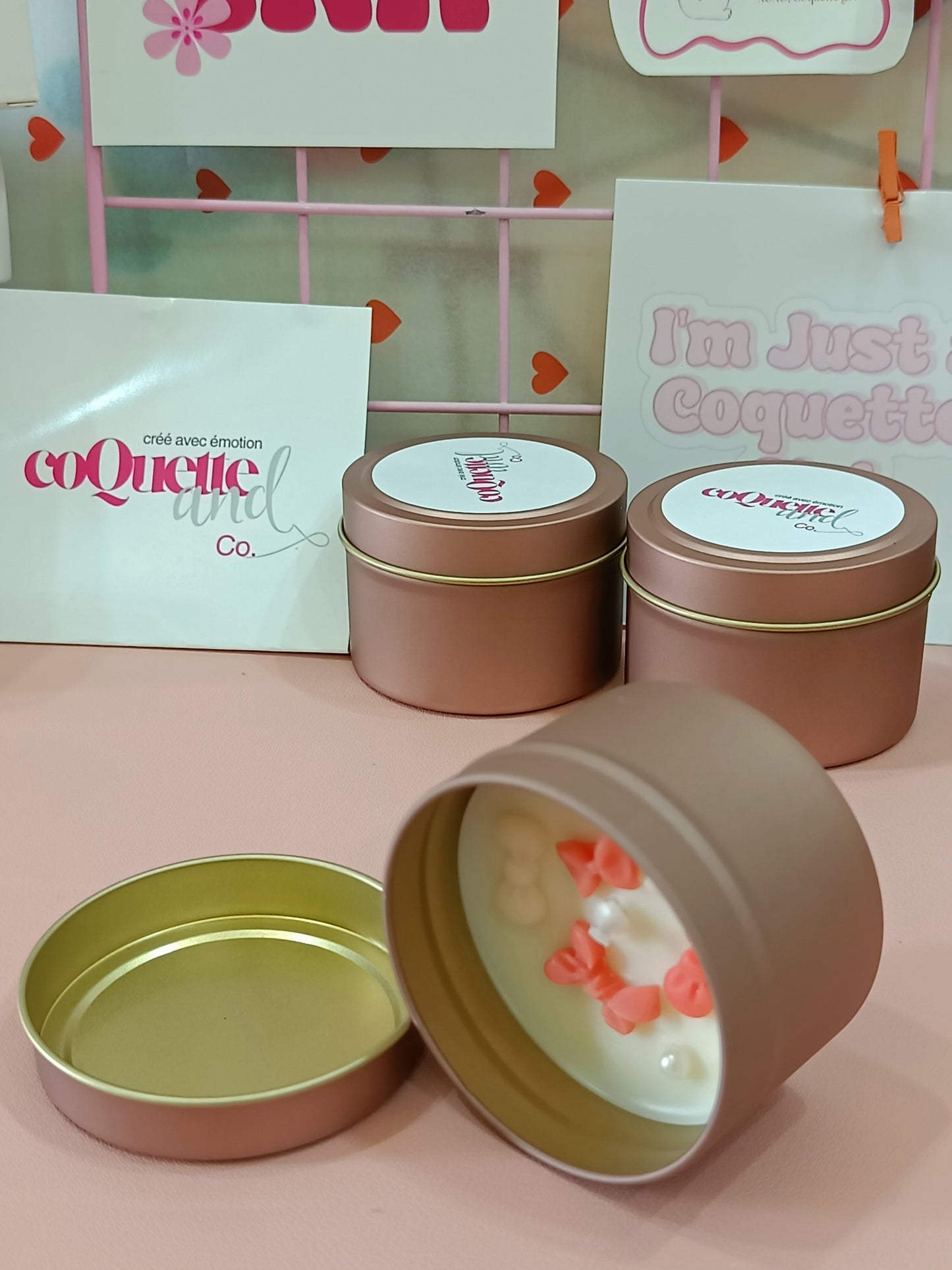 Rose Gold Matt Tin Candle Jar-red bow