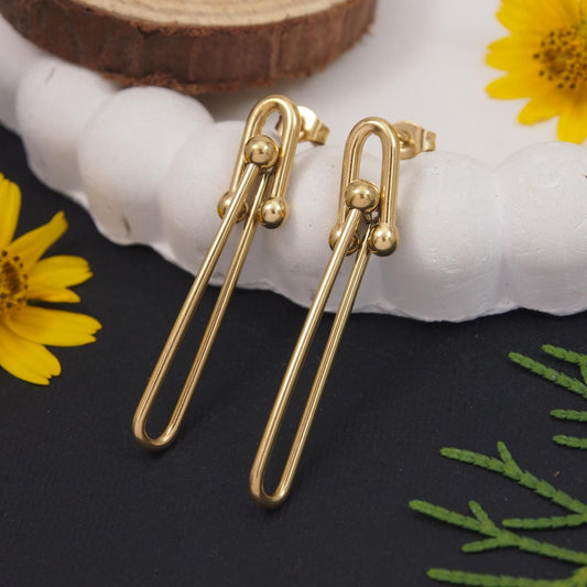 Sleek Contemporary Gold-Plated Dangler Anti Tarnish Earrings