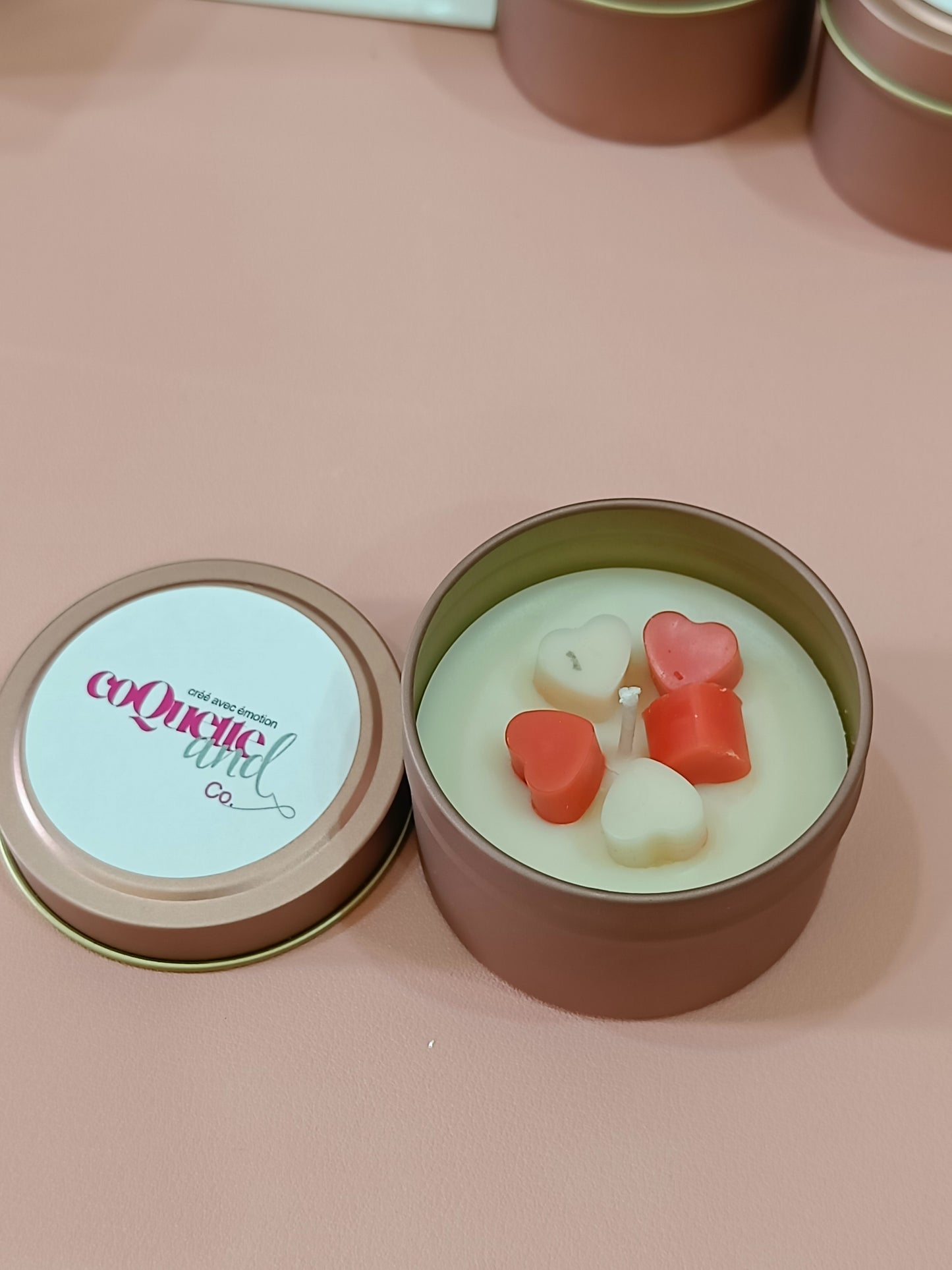 Rose Gold Matt Tin Candle Jar- mini hearts