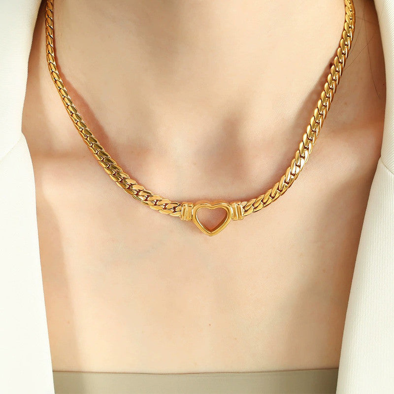 Golden Hollow Heart Necklace Anti Tarnish