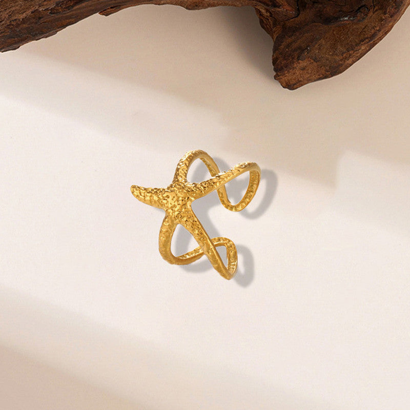 Golden Starfish Anti Tarnish Finger Ring