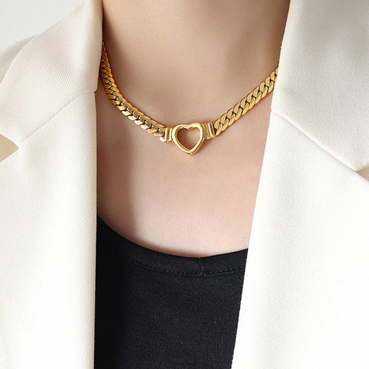 Golden Hollow Heart Necklace Anti Tarnish