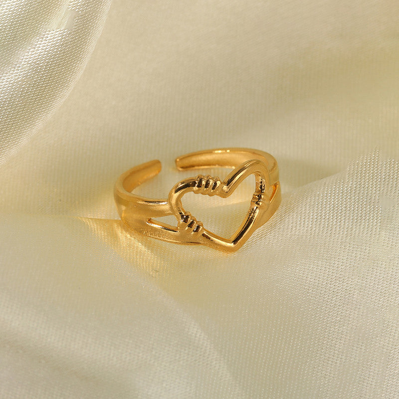 Three Hands Holding A Heart Anti Tarnish Finger Ring