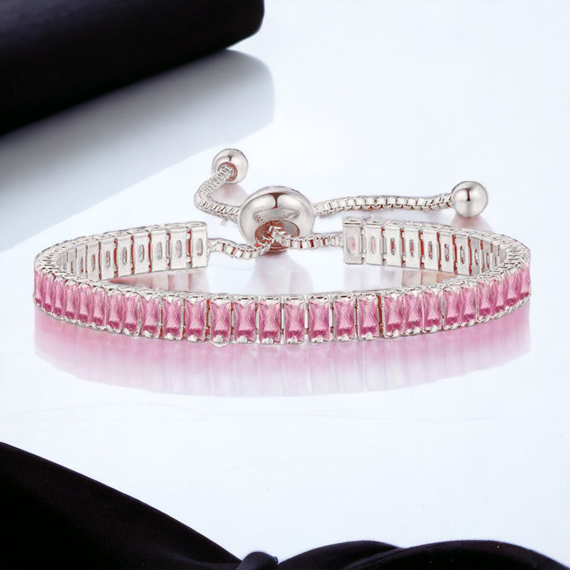 Pink Matrix Silver Tennis Anti Tarnish Bracelet