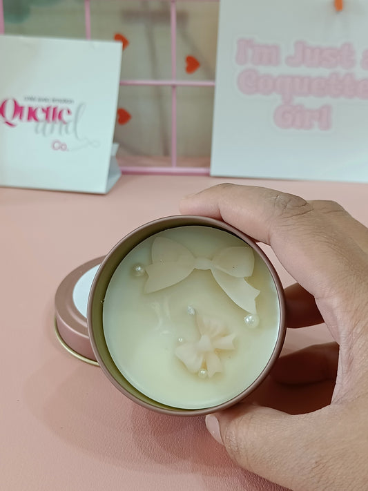 Rose Gold Matt Tin Candle Jar- white bow