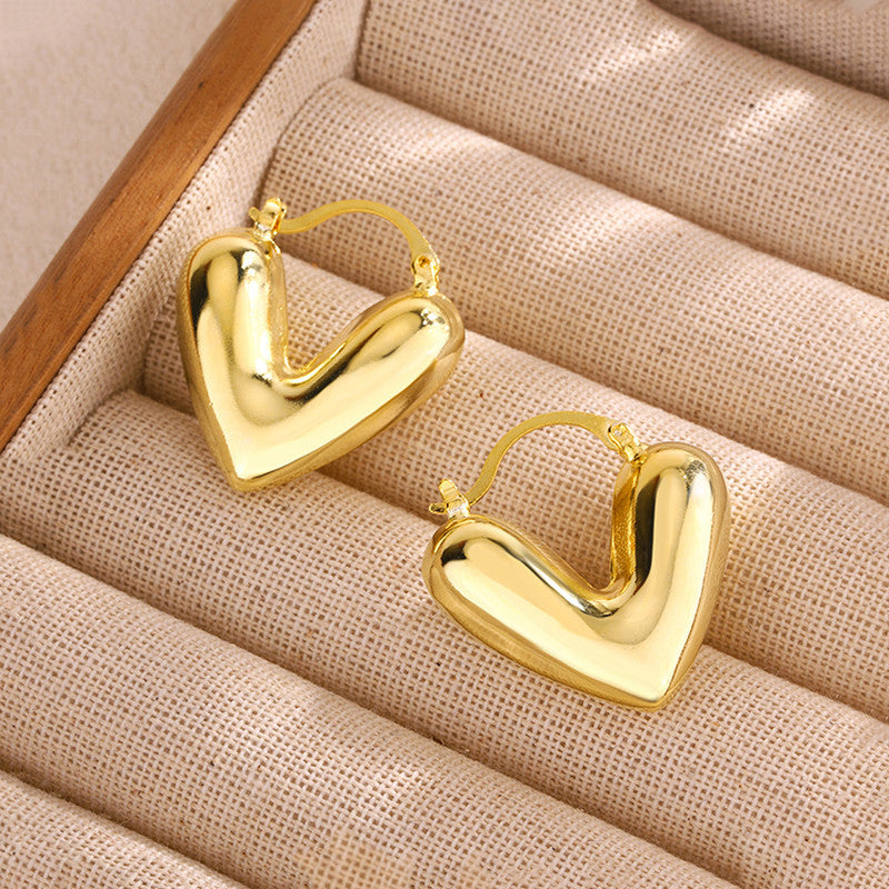 Bold Love Statement Heart Earrings Anti Tarnish Hoops