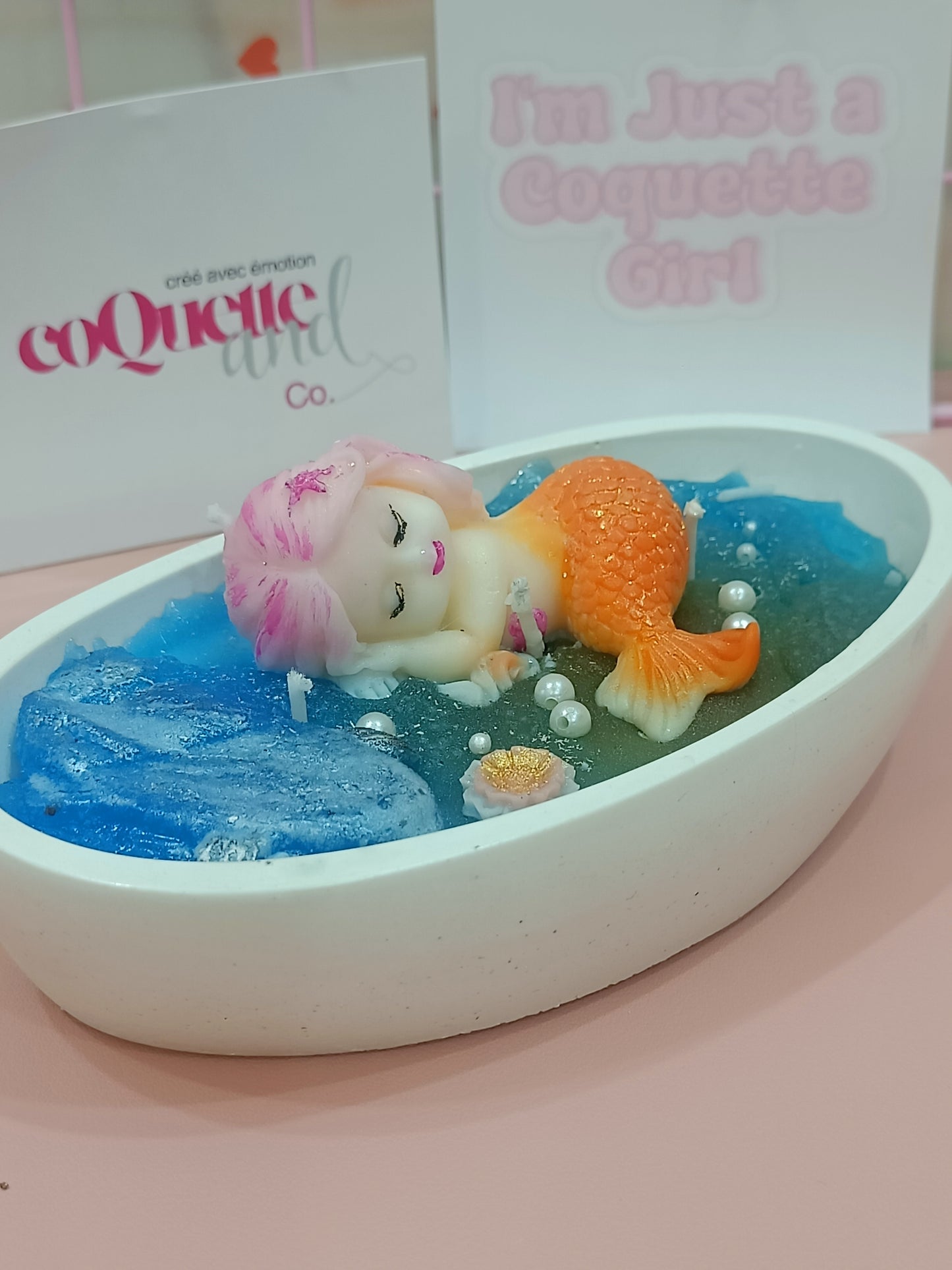 Mermaid themed on water big size candle with ceramic container