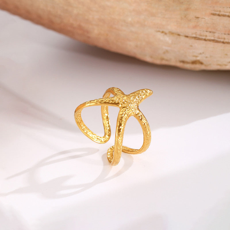 Golden Starfish Anti Tarnish Finger Ring