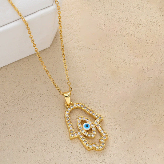 Devine Eye Hamsa Pendant Necklace Anti Tarnish