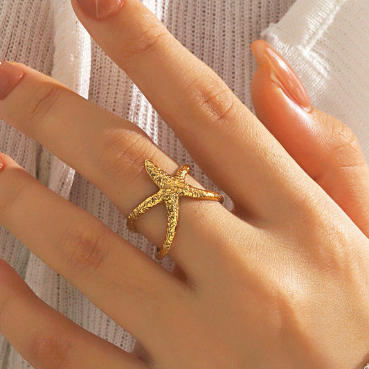 Golden Starfish Anti Tarnish Finger Ring