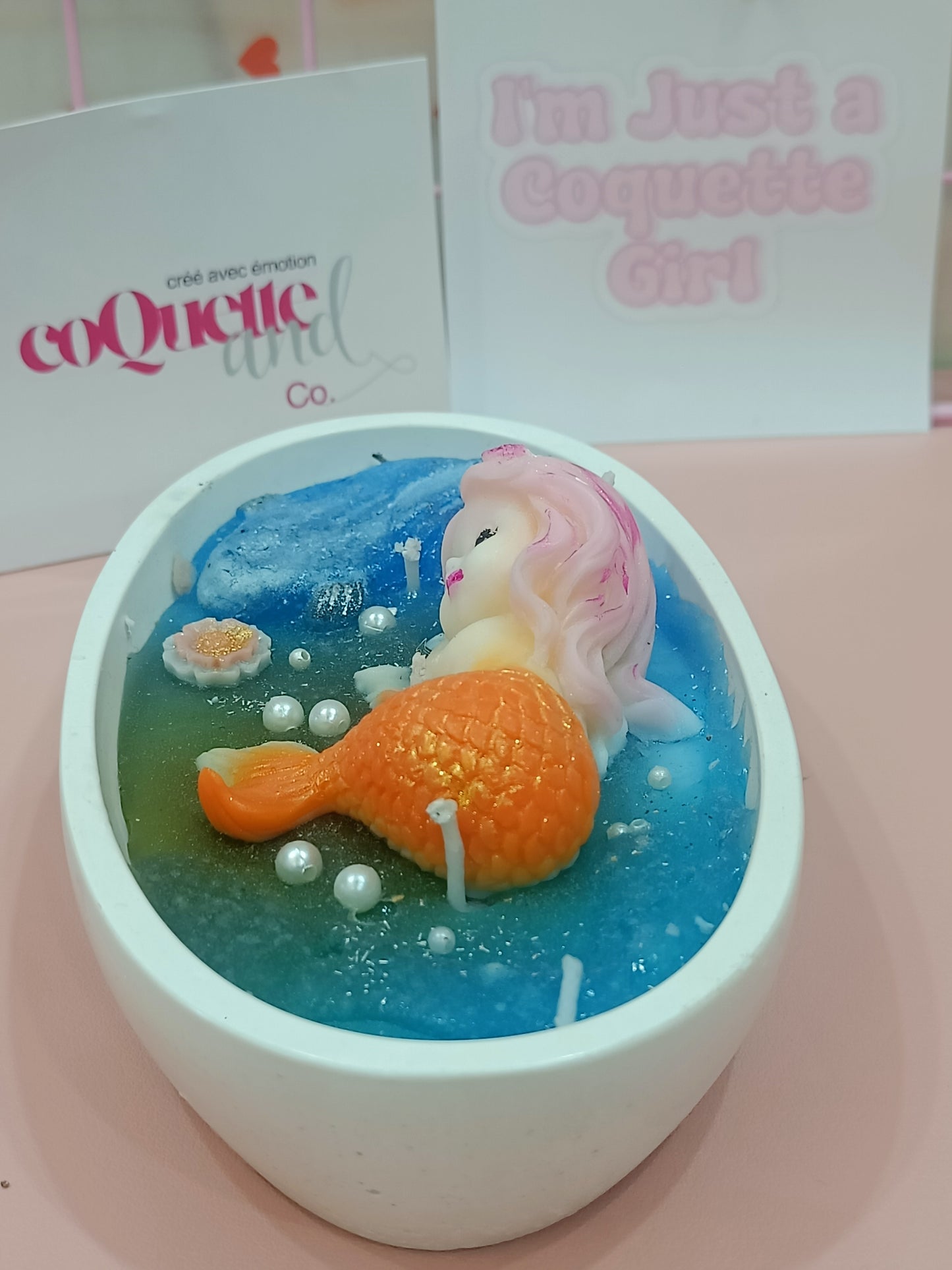 Mermaid themed on water big size candle with ceramic container