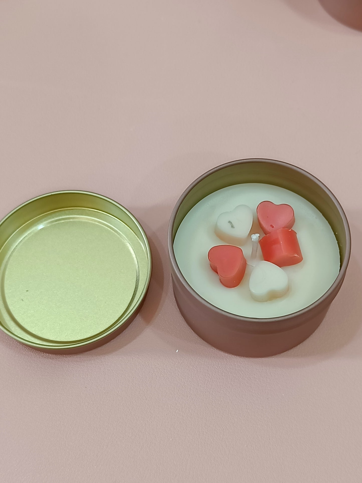 Rose Gold Matt Tin Candle Jar- mini hearts