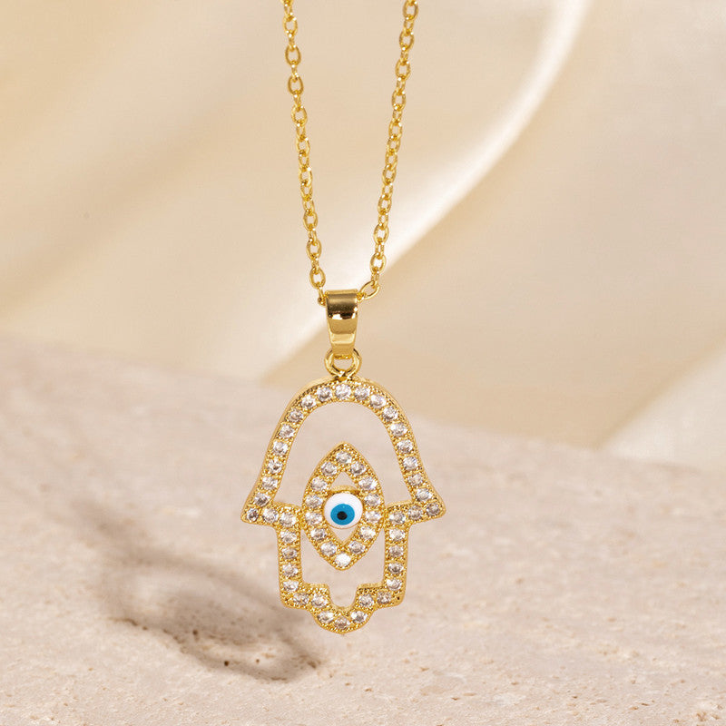 Devine Eye Hamsa Pendant Necklace Anti Tarnish