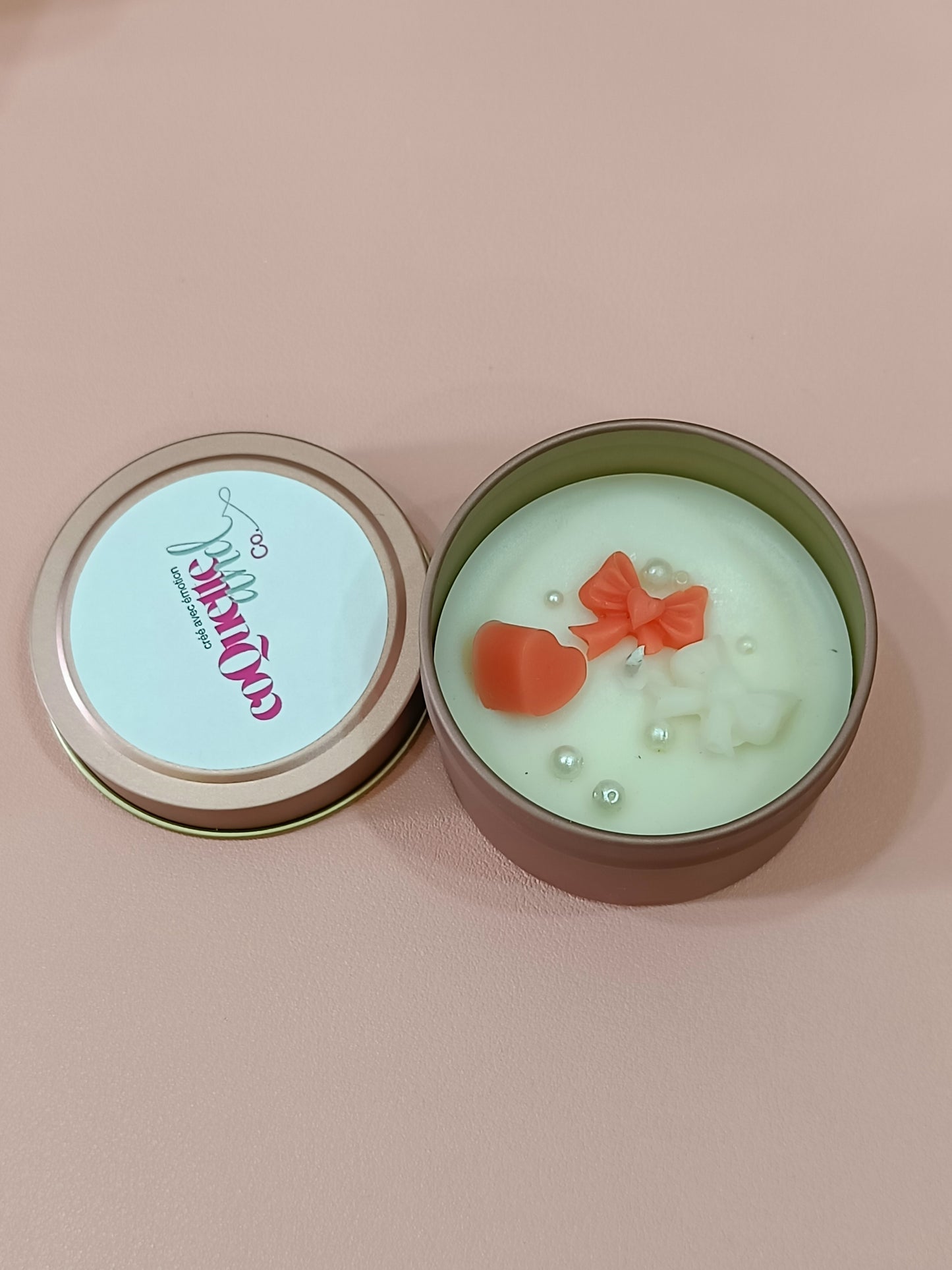 Rose Gold Matt Tin Candle Jar-red bow