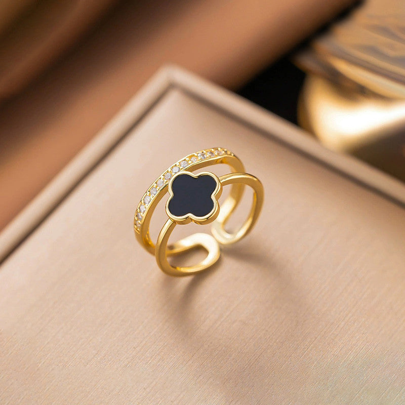 Midnight Clover Anti Tarnish Finger Ring