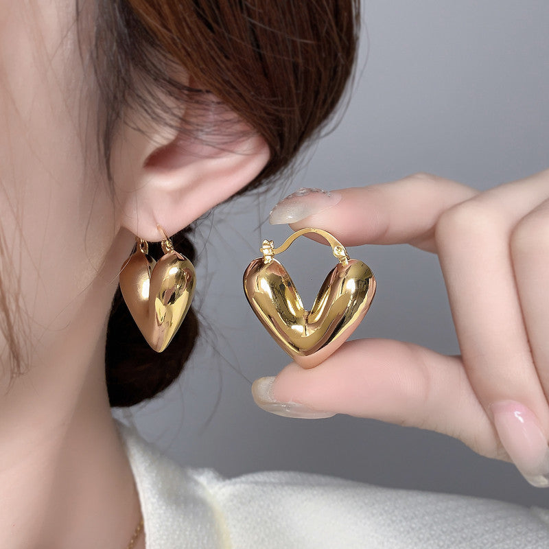 Bold Love Statement Heart Earrings Anti Tarnish Hoops