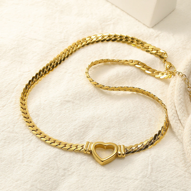 Golden Hollow Heart Necklace Anti Tarnish