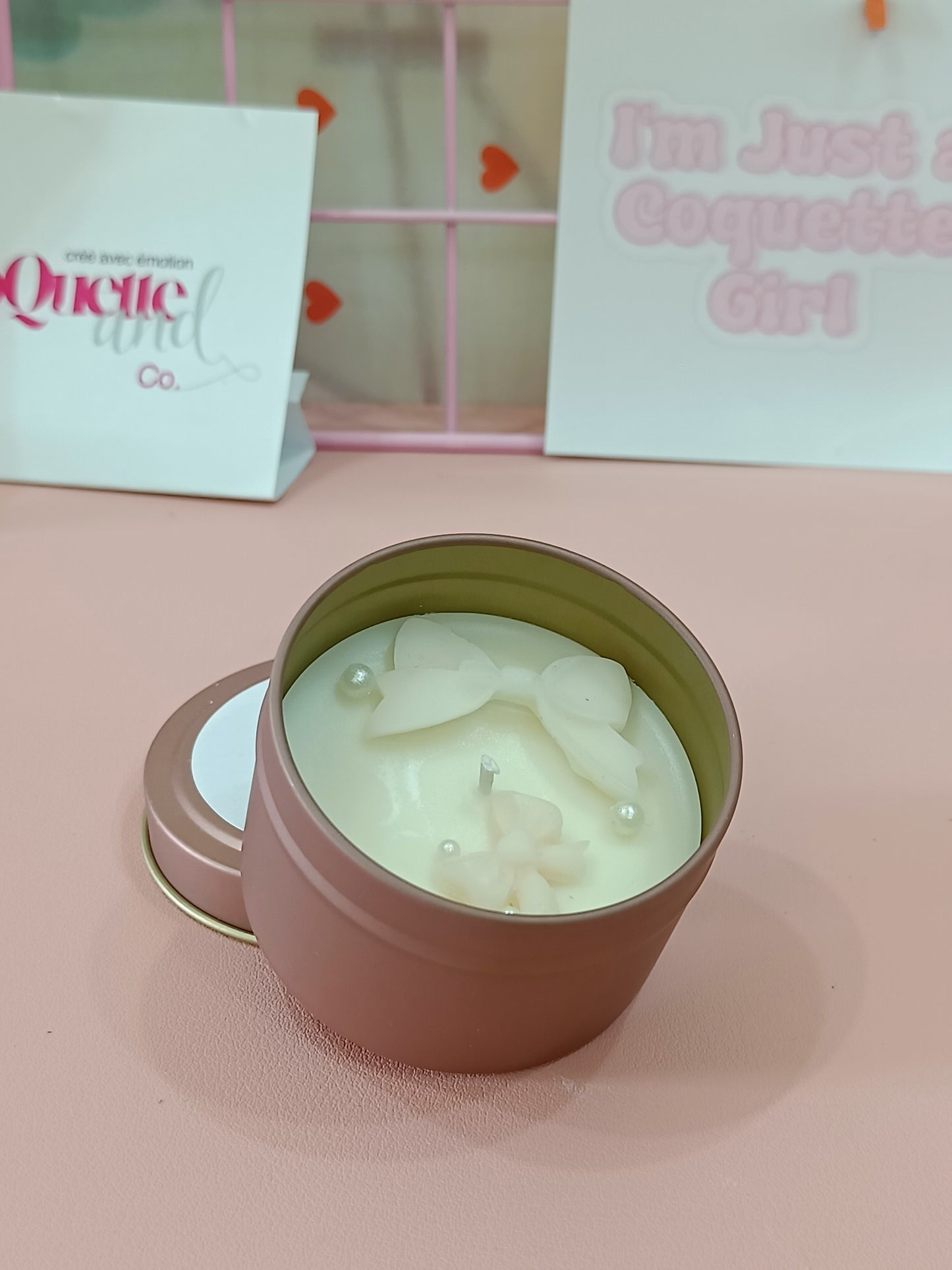 Rose Gold Matt Tin Candle Jar- white bow